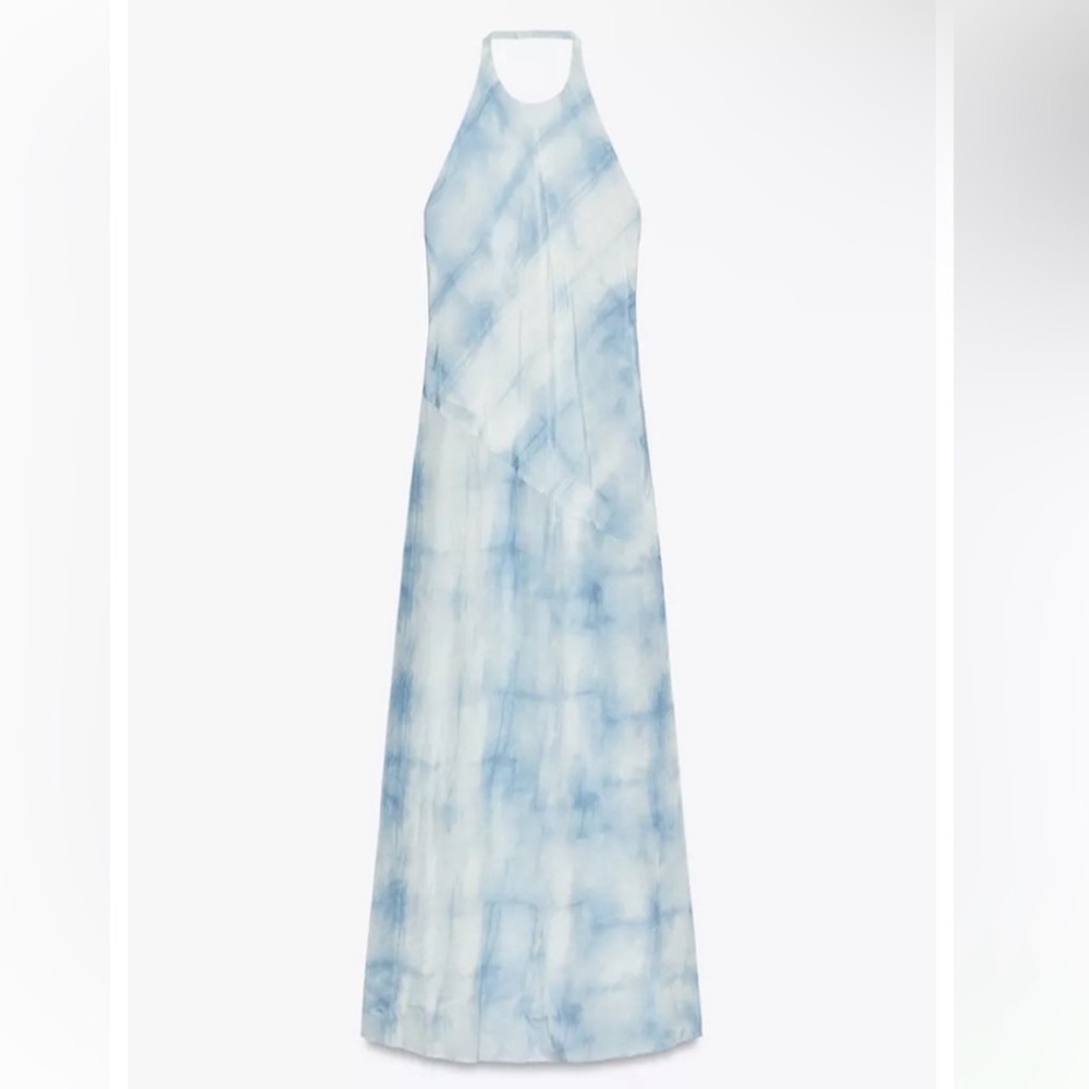 Zara HALTER TIE DYE DRESS SKY BLUE 0/6929/280/403/02